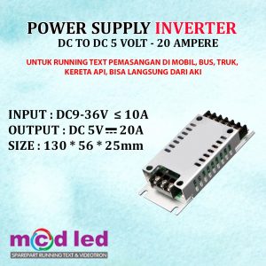 POWER SUPPLY INPUT DC 9 – 36 VOLT OUTPUT 5 VOLT 20 AMPERE UNTUK MOBIL BUS TRUK – 5V – 20A
